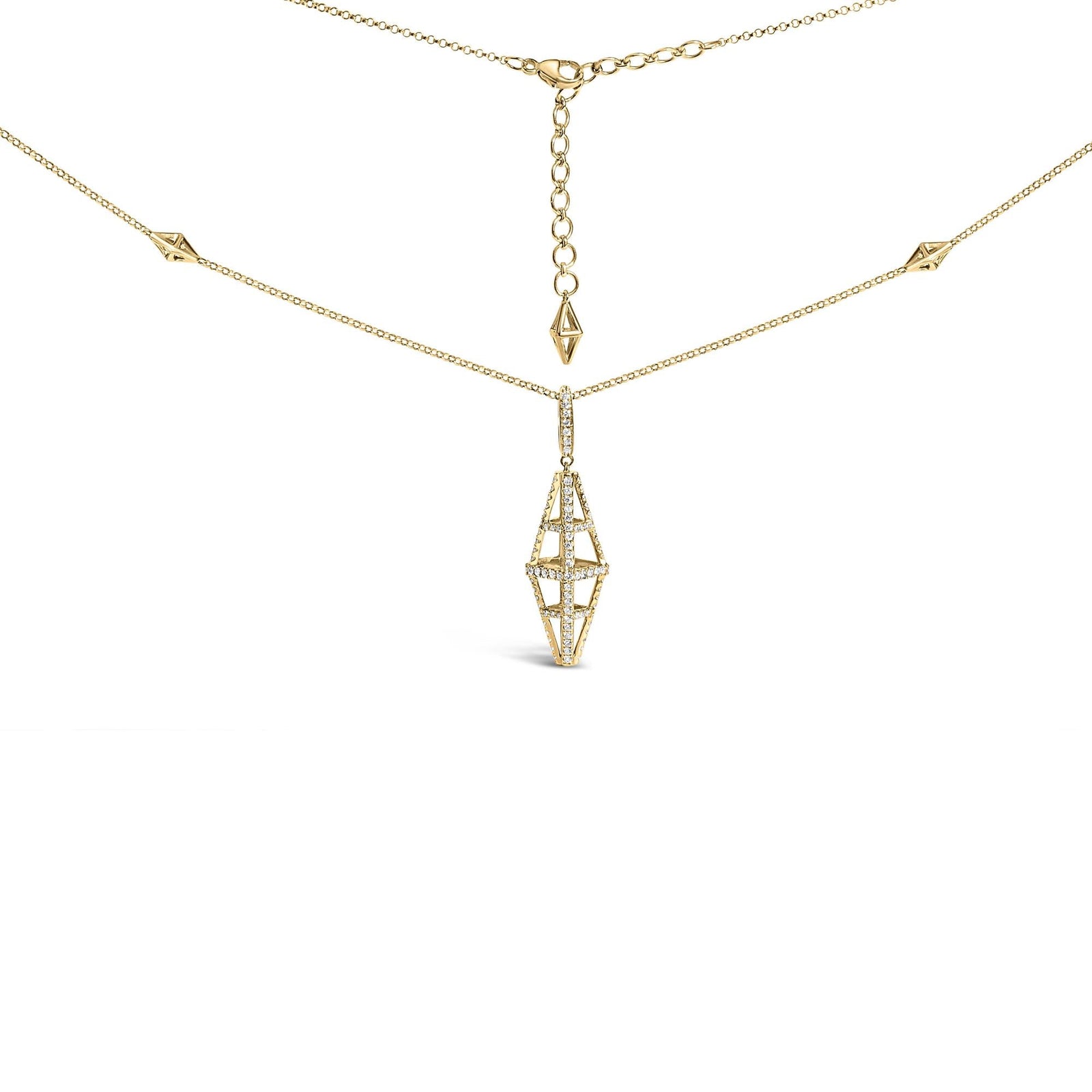 14K Yellow Gold 1.0 Cttw Diamond Studded Geometric Double Pyramid 18" Pendant Necklace (G-H Color, SI1-SI2 Clarity)-0
