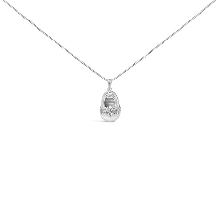 14K White Gold Diamond Accent Baby Shoe with Bow Pendant 18" Necklace (G-H Color, SI1-SI2 Clarity)-0