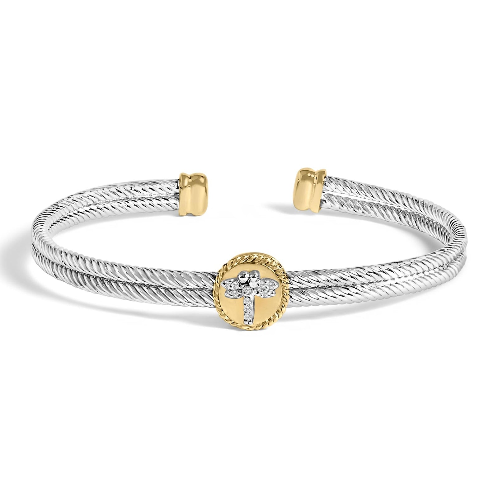 18K Yellow Gold Plated .925 Sterling Silver Diamond Accent Dragonfly Medallion Bangle Bracelet (I-J Color, SI1-SI2 Clarity) - 7.75 Inches-0