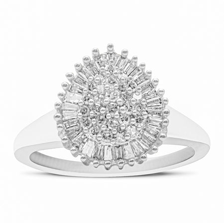 10K White Gold 1/2 Cttw Round & Baguette Cut Diamond Pear Shaped Domed Pavé Cluster with Halo Cocktail Ring (H-I Color, SI1-SI2 Clarity)-0