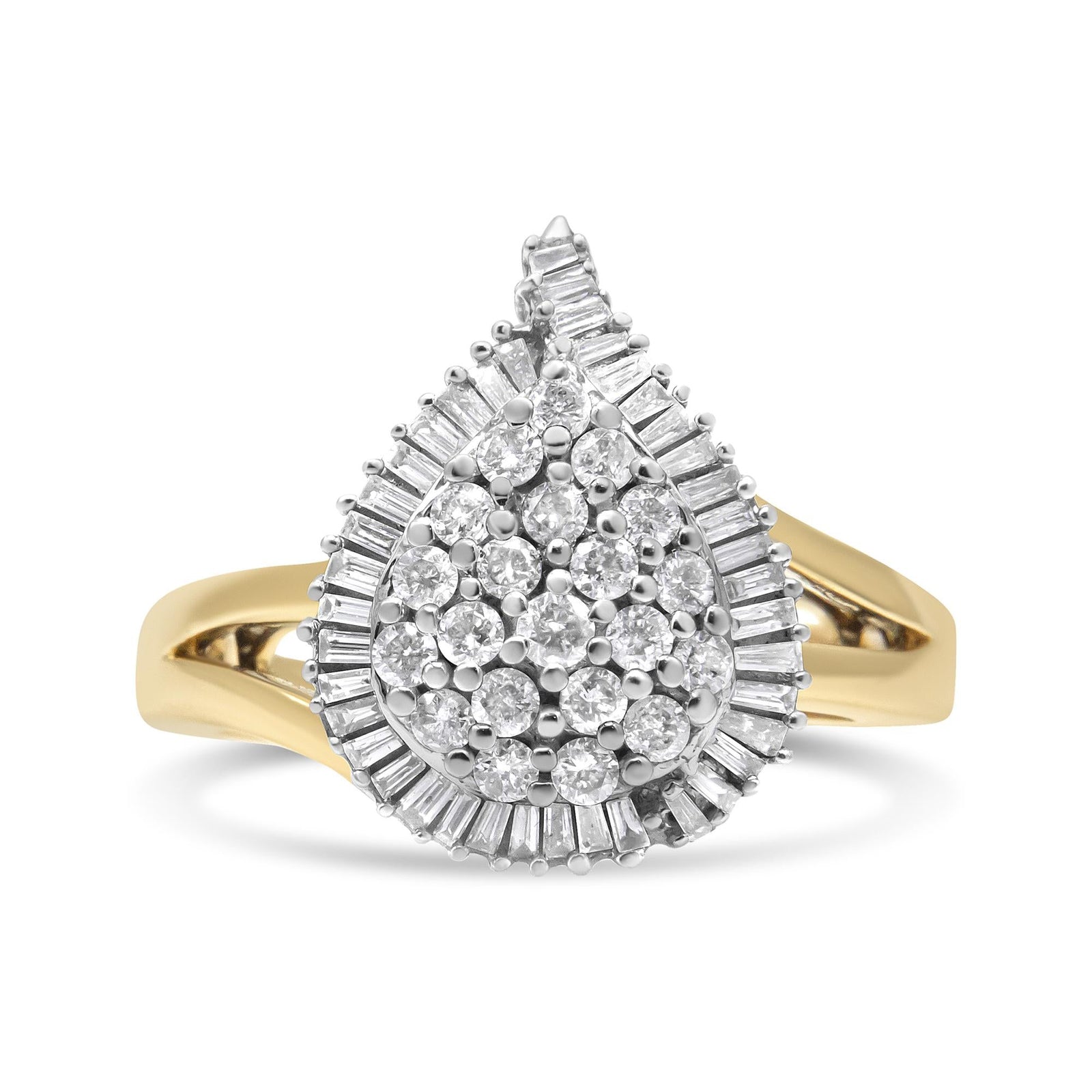 14K Yellow and White Gold 1.00 Cttw Round and Baguette-Cut Diamond Ballerina Cocktail Ring (H-I Color, SI2-I1 Clarity)-0