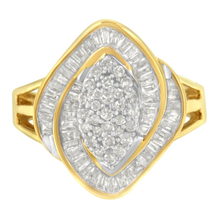 10K Yellow Gold Diamond Cluster Ring (3/4 Cttw, J-K Color, I2-I3 Clarity)-0