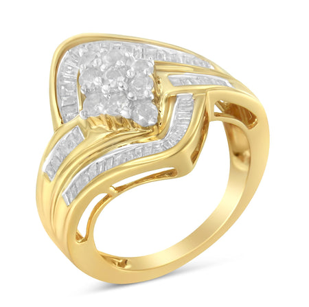 10K Yellow Gold over .925 Sterling Silver Diamond Bypass Cluster Ring (1 Cttw, I-J Color, I2-I3 Clarity)-0