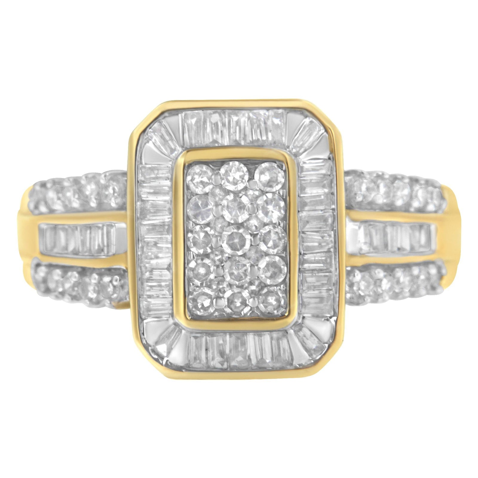 10K Yellow Gold Round and Baguette-Cut Diamond Cluster Ring (1.0 Cttw, I-J Color, SI1-SI2 Clarity)-0