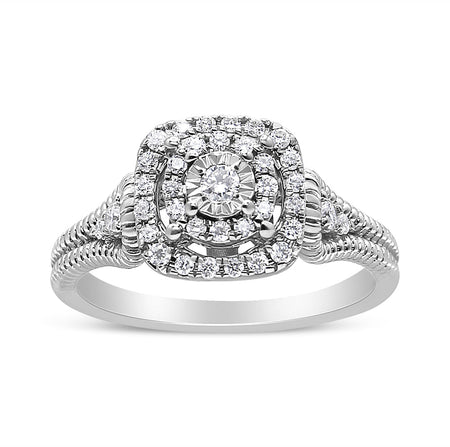 .925 Sterling Silver 1/3 Cttw Miracle Set Round-Cut Diamond Cocktail Ring (H-I Color, I1-I2 Clarity)-0