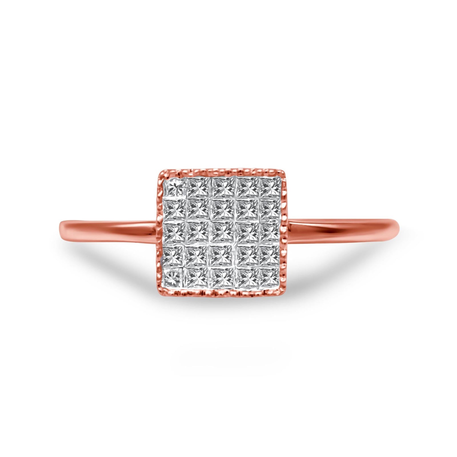 10K Rose Gold 1/3 Cttw Invisible Set Princess Cut Diamond Composite Square Shape Ring for Women (H-I color, I1-I2 clarity)-0