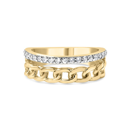 10K Yellow Gold 1/5 Cttw Diamond Cuban Link Ring Band (I-J Color, I2-I3 Clarity)-0