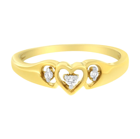 10KT Yellow Gold 1/20 cttw Diamond Triple Heart Diamond Ring (K-L, I1-I2)-0