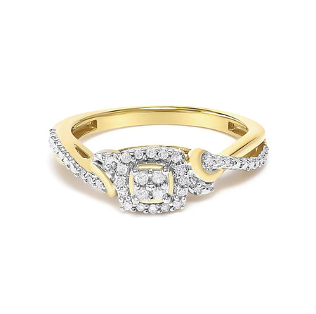 10K Yellow Gold Twisted Shank 1/10 Cttw Diamond Composite Halo Engagement Ring