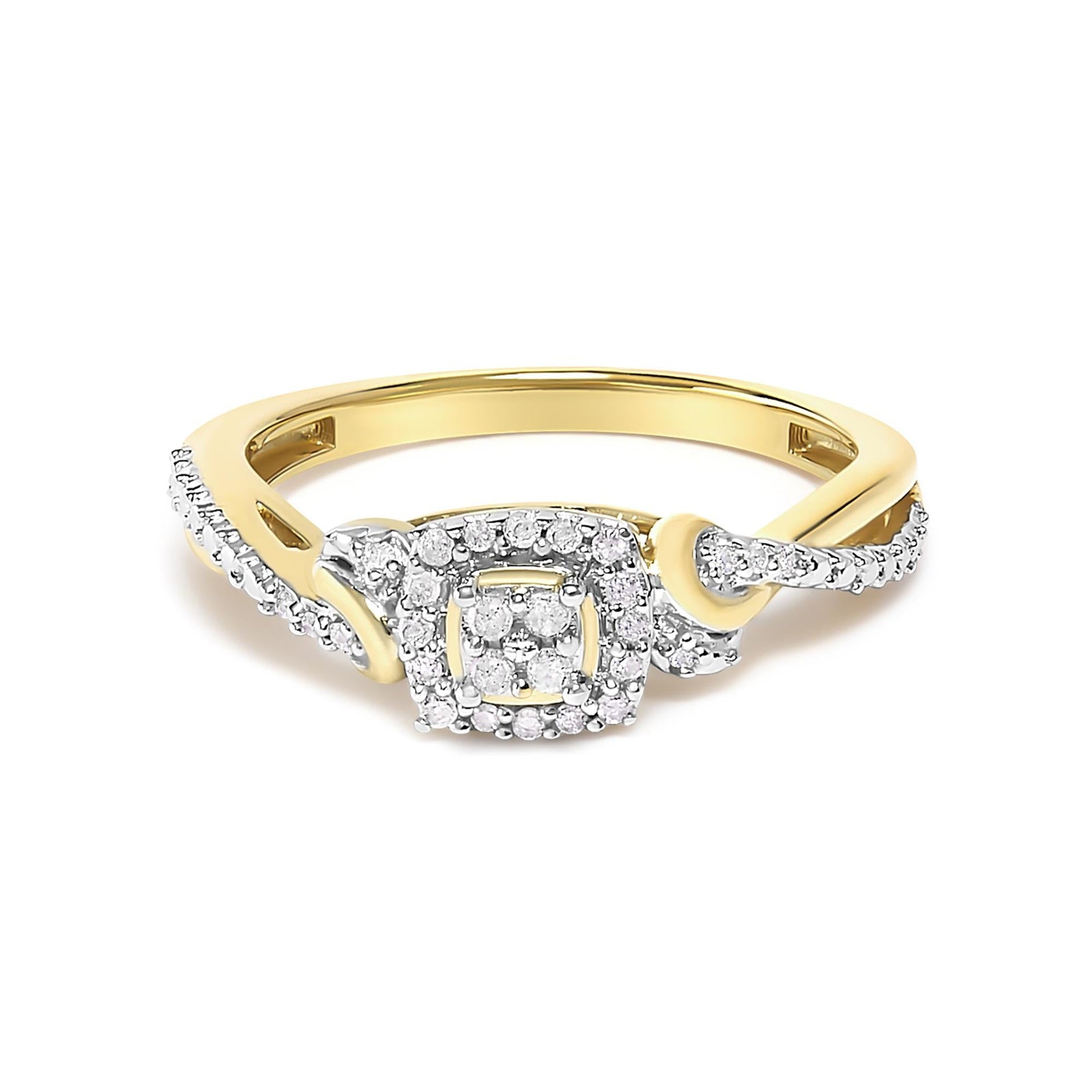 10K Yellow Gold Twisted Shank 1/10 Cttw Diamond Composite Halo Engagement Ring