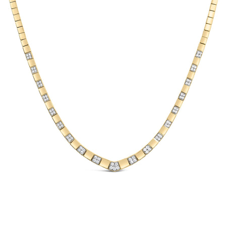 14K Yellow Gold 4/5 Cttw Diamond Cluster and Bar Set Link 3.5 MM Chain Necklace (G-H Color, VS1-VS2 Clarity) - 16" Inches-0