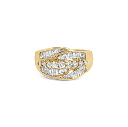 14K Yellow Gold 1.00 Cttw Diamond Cocktall Cluster 5 Stone Ring (H-I Color, SI1-I1 Clarity) - Ring Size 7-0