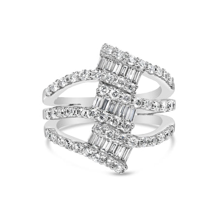 18K White Gold 1 3/4 Cttw Diamond Multi Crossover and Split Shank Cocktail Ring-0