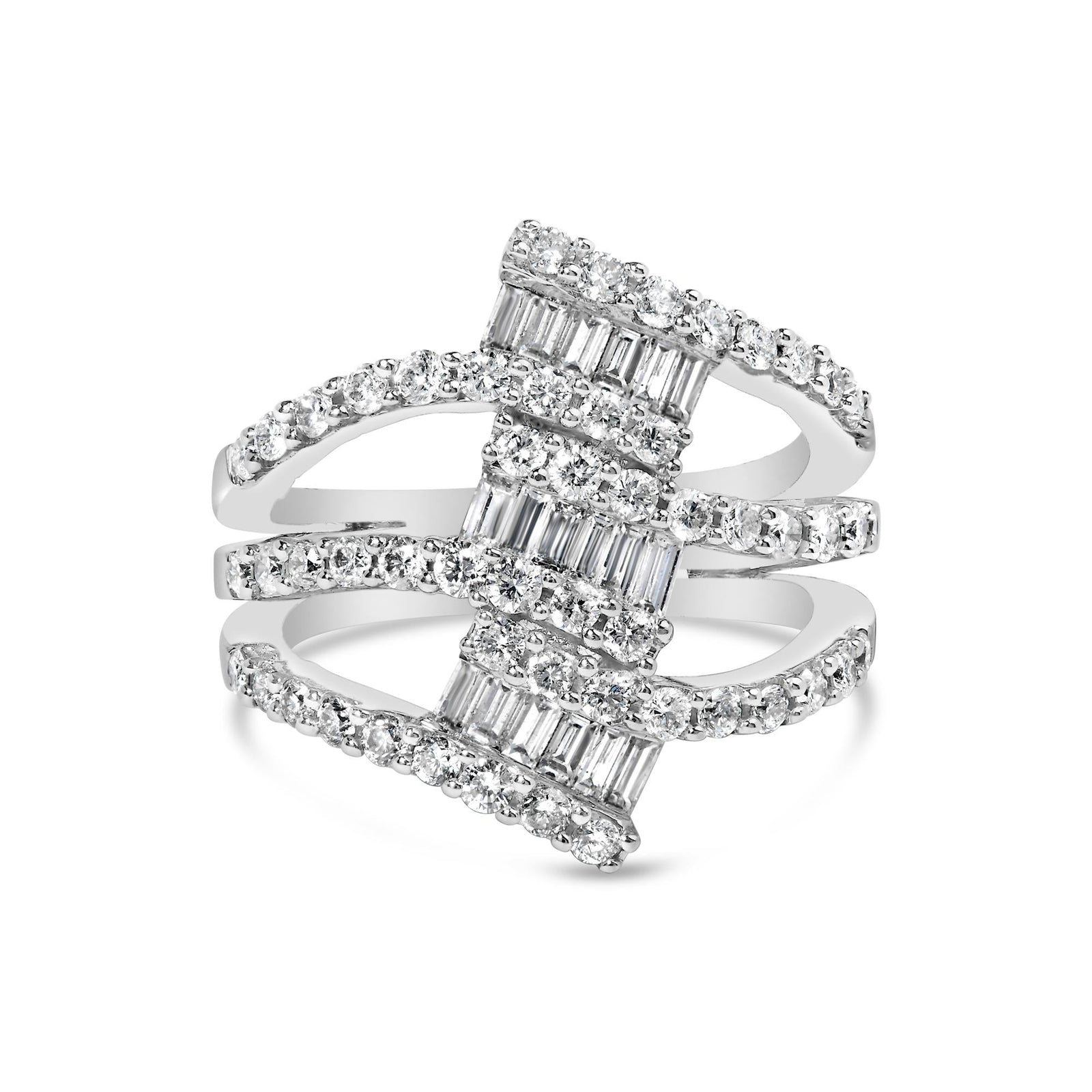 18K White Gold 1 3/4 Cttw Diamond Multi Crossover and Split Shank Cocktail Ring-0