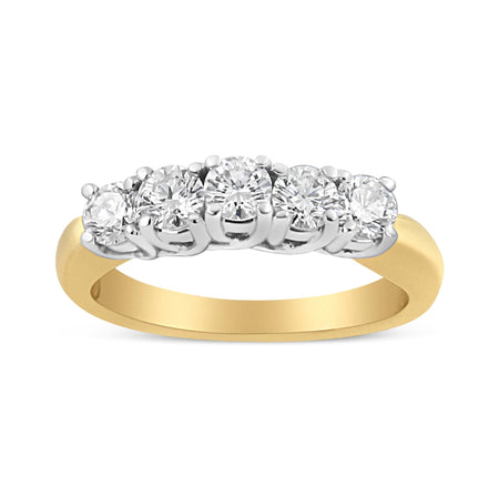 18K Yellow Gold 1.0 Cttw 4 Prong Set Round Cut Diamond Step up 5 Stone Ring Band (F-G Color, SI1-SI2 Clarity)-0