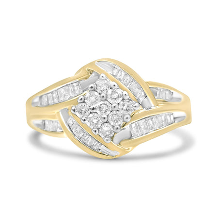 10K Yellow and White Gold 3/4 Cttw Diamond Cluster and Swirl Ring (H-I Color, I1-I2 Clarity)-0