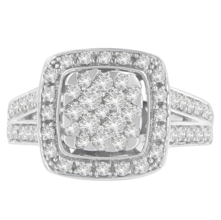10K White Gold Diamond Cluster Ring (1 Cttw, H-I Color, SI2-I1 Clarity)-0