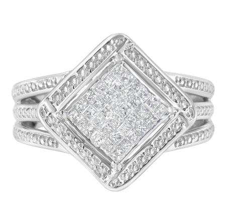 .925 Sterling Silver 2/5 Cttw Princess Cut Diamond Square On Point Cluster Composite Cocktail Ring (H-I Color, SI1-SI2 Clarity)-0