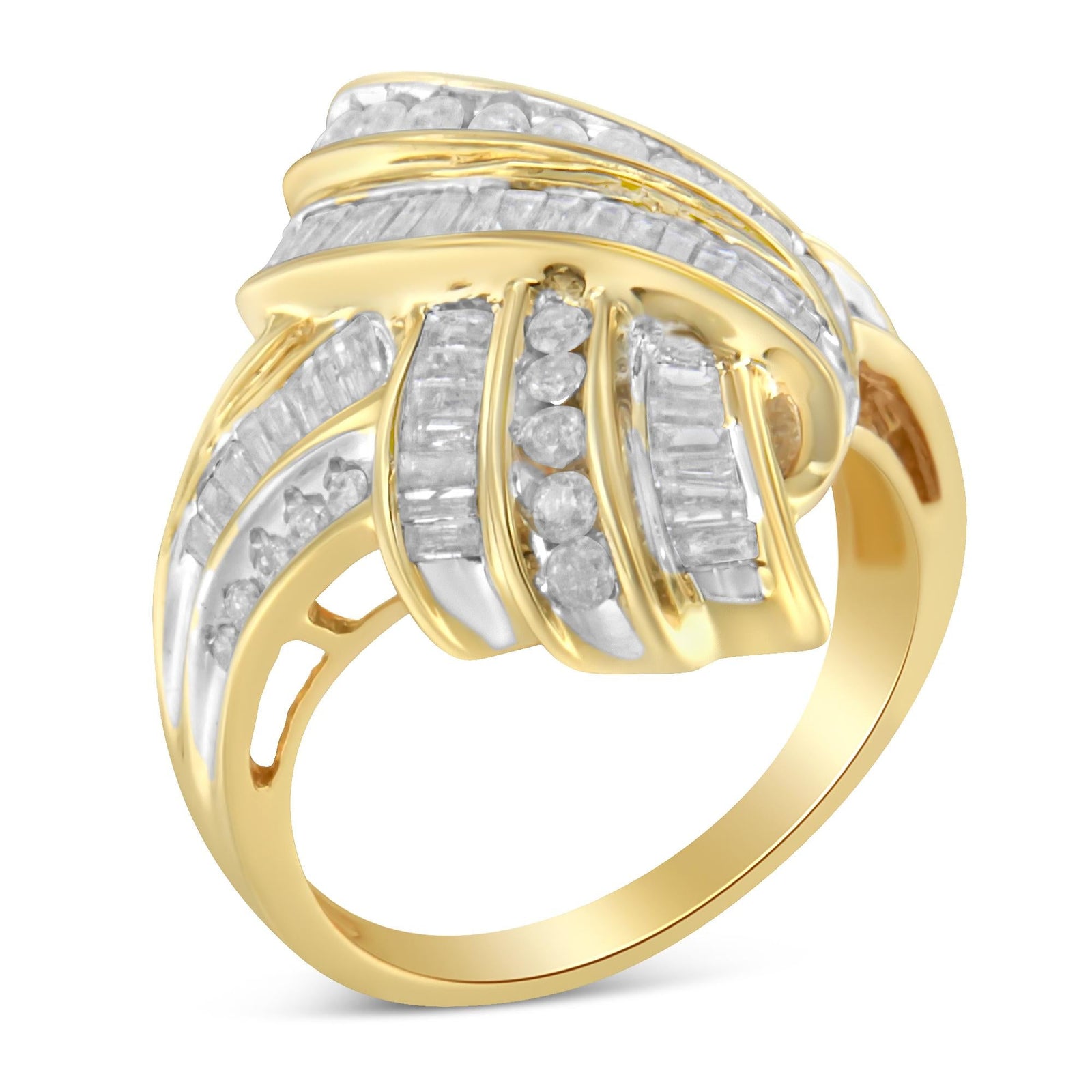 10K Yellow Gold Diamond Bypass Cocktail Ring (1 1/5 Cttw, I-J Color, I2-I3 Clarity)-0