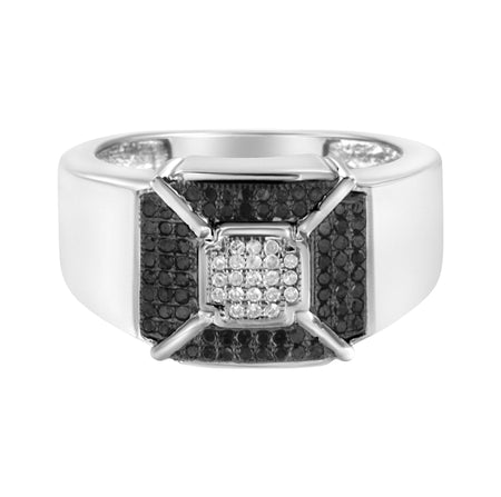 .925 Sterling Silver 3/8 Cttw Composite Enhanced Black and White Diamond Men's Band Ring (H-I, I2-I3)-0