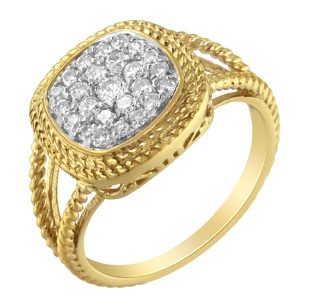 10K Yellow Gold Plated .925 Sterling Silver 1/2 Cttw Diamond Square Cushion Cluster Split Shank Cocktail Ring (J-K Color, I2-I3 Clarity)-0