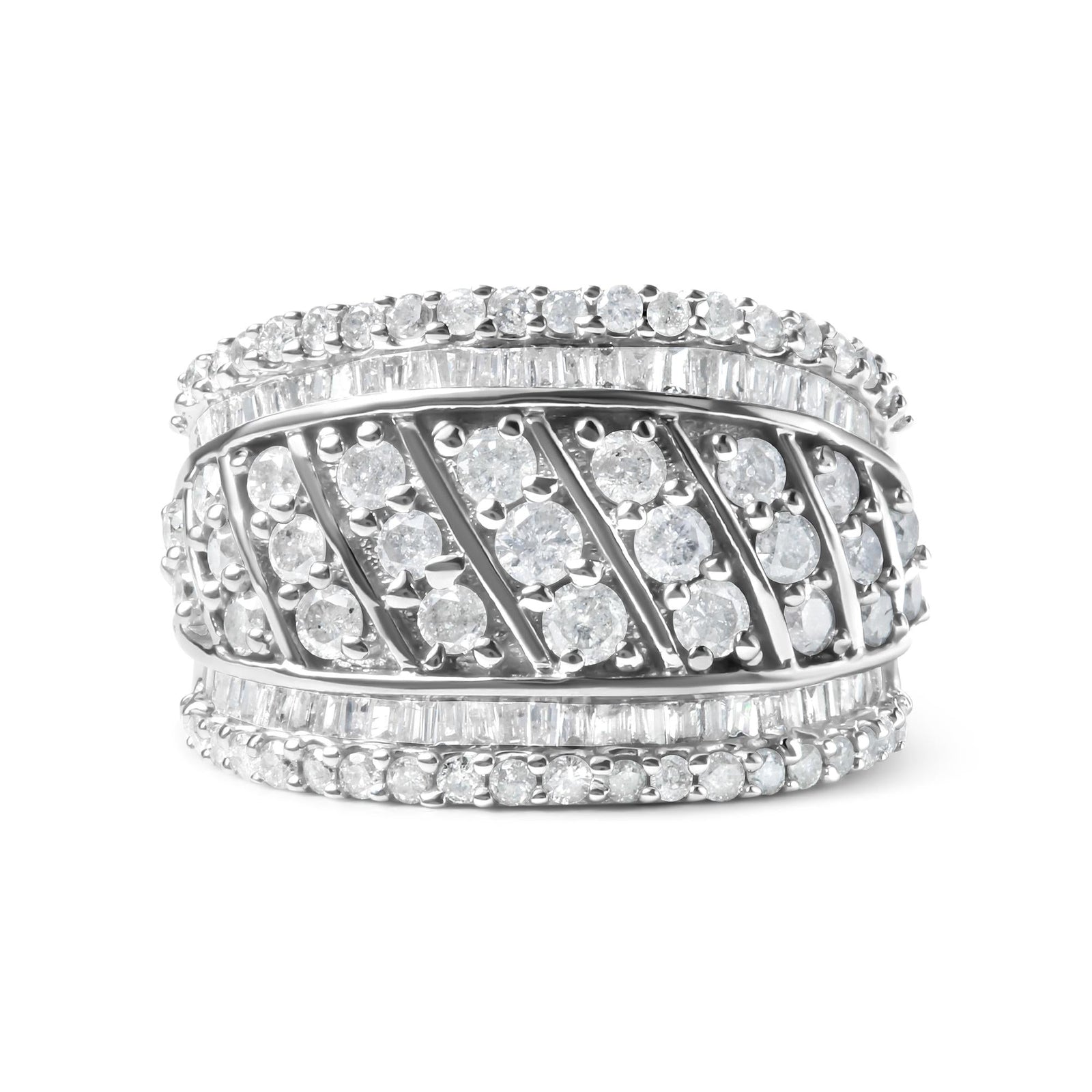 .925 Sterling Silver 2.00 Cttw Diamond Fashion Multi Row Cocktail Ring (H-I Color, I2-I3 Clarity)-0