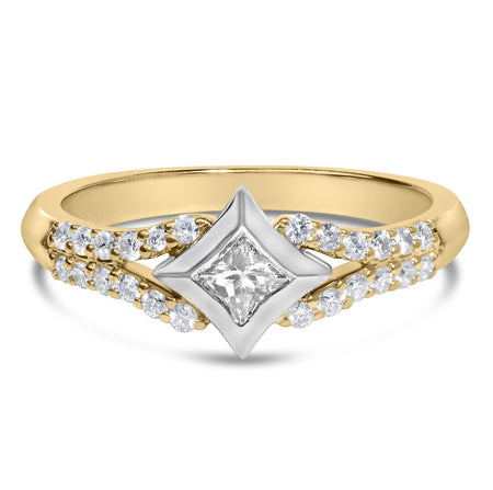 10K Two Tone Color 1/2 Cttw Diamond Kite and Split Shank Ring (H-I Color,SI2-I1 Clarity)-0