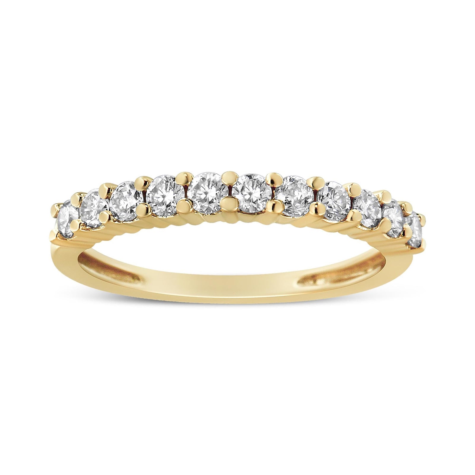 14K Yellow Gold Plated .925 Sterling Silver 1/2 cttw Shared Prong Set Brilliant Round-Cut Diamond 11 Stone Band Ring (J-K Color, SI1-SI2 Clarity)-0