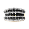 14K Yellow Gold Plated .925 Sterling Silver 1 3/4 Cttw Treated Black and White Alternating Diamond Multi Row Band Ring (Black / I-J Color, I2-I3 Clarity)-0