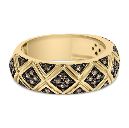10K Yellow Gold Plated .925 Sterling Silver 3/8 Cttw Champagne Diamond Geometric Style Band Ring-0