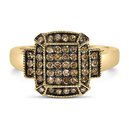 10K Yellow Gold Plated .925 Sterling Silver 1/2 Cttw Champagne Diamond Step Up Ring-0