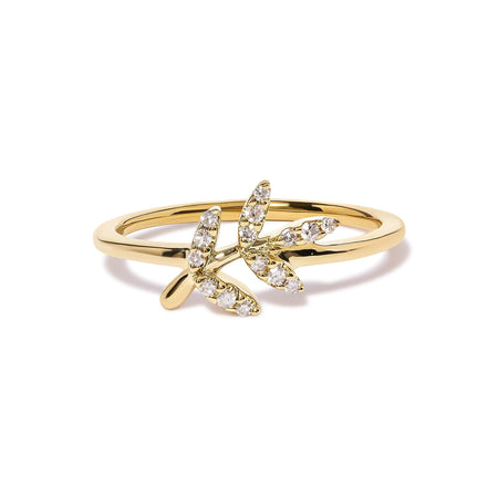 10K Yellow Gold 1/10 Cttw Diamond Leaf and Branch Ring (H-I Color, I1-I2 Clarity)-0