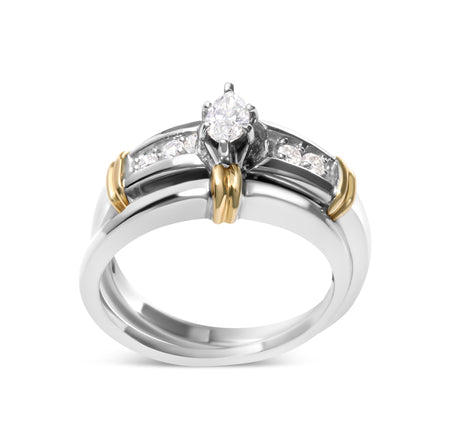 14K Yellow and White Gold 1/3 Cttw Marquise Diamond Cocktail Engagement Ring Set (H-I Color, SI1-SI2 Clarity)-0