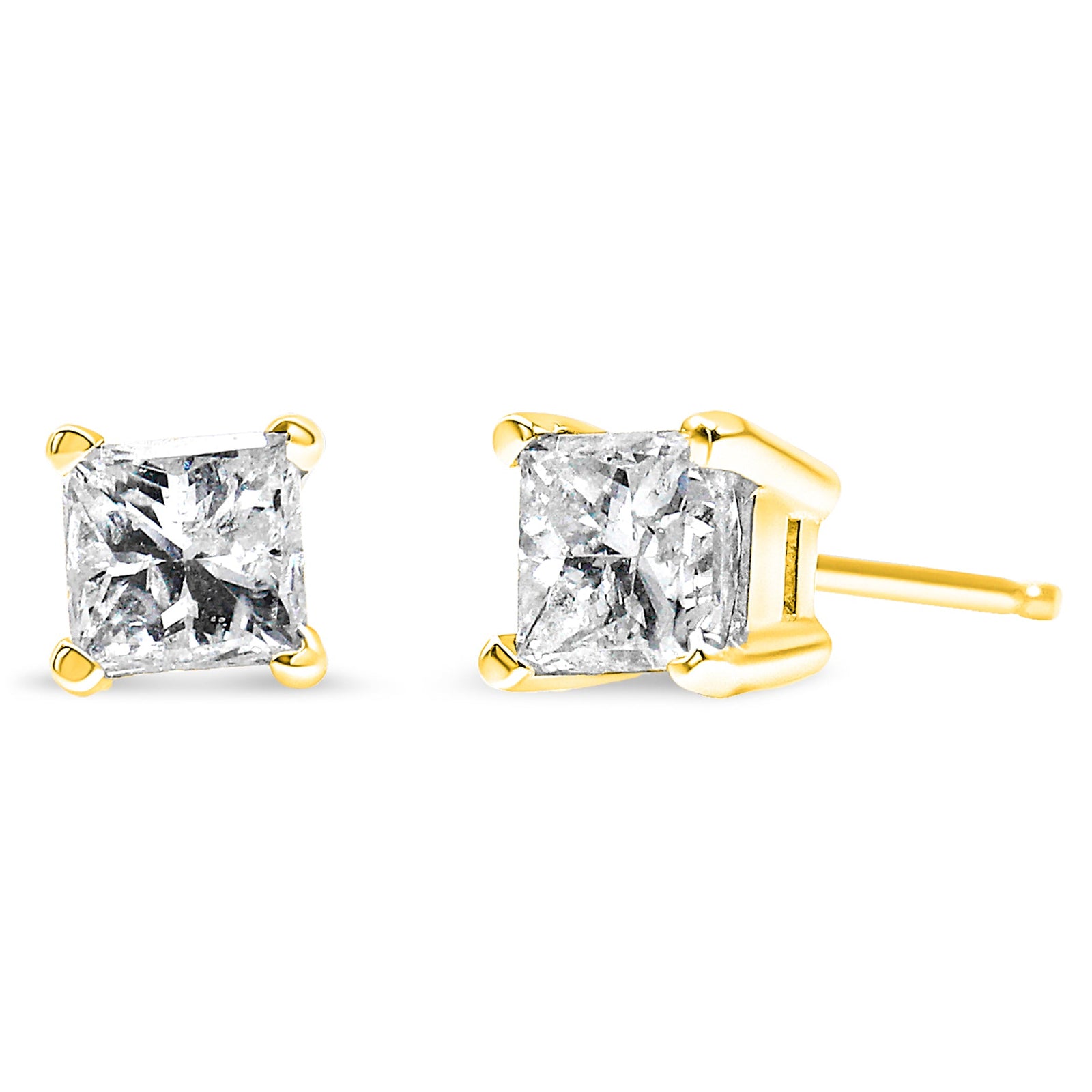 14K Yellow Gold Clarity Enhanced Princess Cut Diamond Certified Stud Earrings (0.50 cttw, H-I Color, I1-I2 Clarity)-0