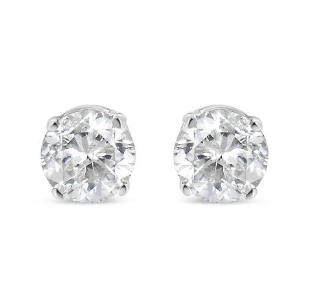 AGS Certified 14K White Gold 1.0 cttw 4-Prong Set Brilliant Round-Cut Solitaire Diamond Push Back Stud Earrings (G-H Color, I1-I2 Clarity)-0