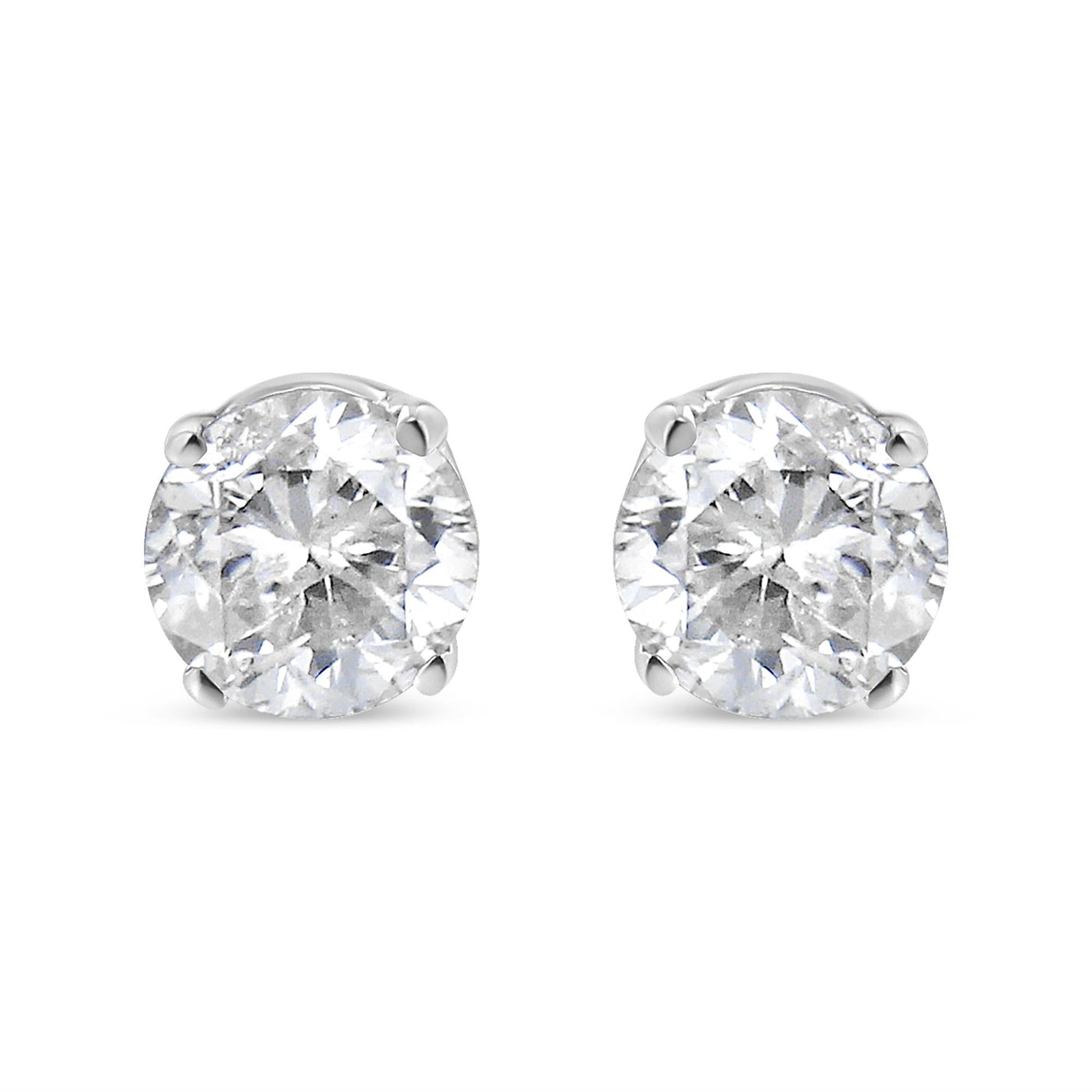 AGS Certified 14K White Gold 1.0 cttw 4-Prong Set Brilliant Round-Cut Solitaire Diamond Push Back Stud Earrings (G-H Color, I1-I2 Clarity)-0