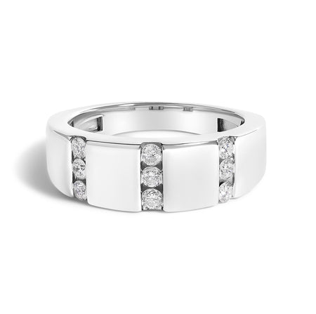 Men's .925 Sterling Silver 1/2 Cttw Diamond Triple Three Stone Row Band Ring (H-I Color, I1-I2 Clarity)-0