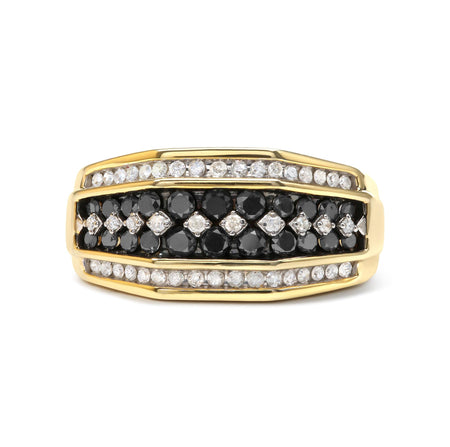 Men's 14K Yellow Gold Plated .925 Sterling Silver 1 1/2 Cttw White and Black Treated Diamond Cluster Ring (Black / I-J Color, I2-I3 Clarity)-0