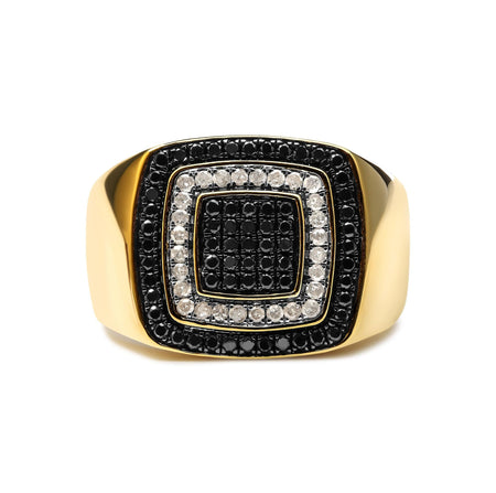 Men's 10K Yellow Gold 3/4 Cttw White and Black Treated Diamond Ring Band (Black / I-J Color, I2-I3 Clarity)-0