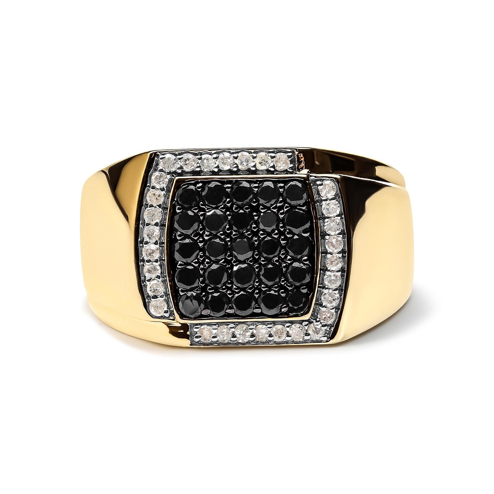 Men's 10K Yellow Gold 1.00 Cttw Cushion Cluster Black and White Diamond Statement Ring (I-J Color, I2-I3 Clarity)-0