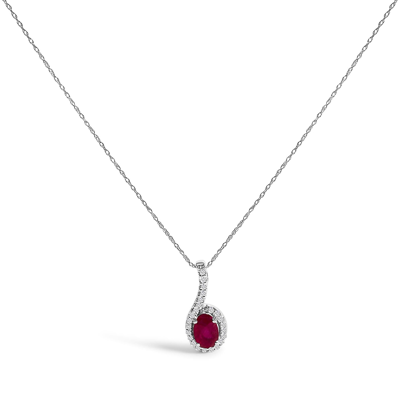 10K White Gold Red Ruby and Diamond Accent Teardrop Pendant Necklace - 18" Inches-0