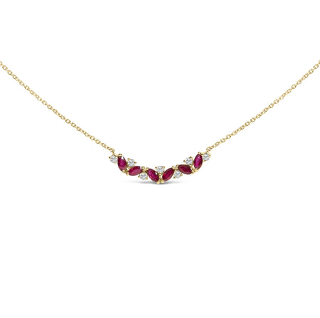 14K Yellow Gold Red Ruby and Diamond Trio Bar Line Necklace (I-J Color, SI2-I1 Clarity) - 18 inch-0