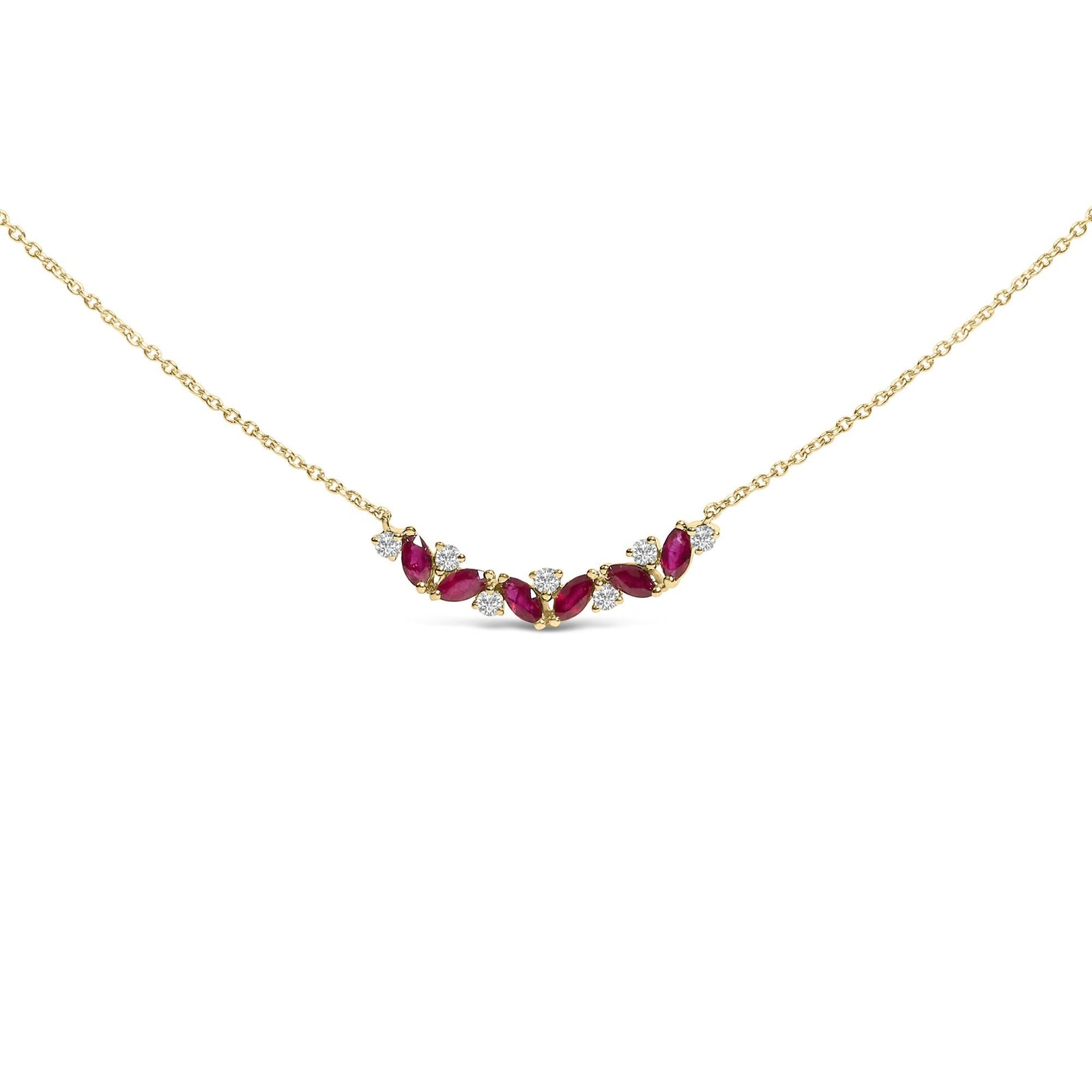 14K Yellow Gold Red Ruby and Diamond Trio Bar Line Necklace (I-J Color, SI2-I1 Clarity) - 18 inch-0