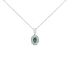 14K White Gold Oval 6x4 MM Green Emerald and Diamond Halo Pendant Necklace - 18 inch-0