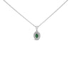14K White Gold Oval Green Emerald and Diamond Halo Pendant Necklace - 18" Inches
