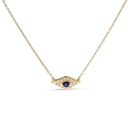 10K Yellow Gold Blue Sapphire and Diamond Accented Evil Eye 18" Inch Pendant Necklace (H-I Color, I1-I2 Clarity)-0
