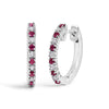 10K Gold Alternating Diamond and Red Ruby Huggy Hoop Earrings