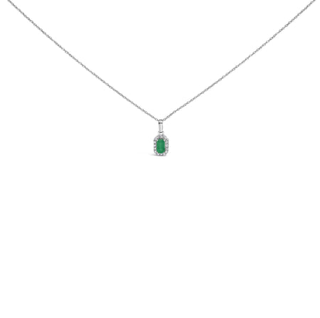10K White Gold 5x3mm Gemstone and Diamond Accent Halo Octagonal Shape 18" Pendant Necklace (I-J Color, I1-I2 Clarity)-0