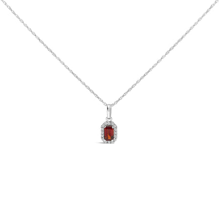 10K White Gold 5x3mm Gemstone and Diamond Accent Halo Octagonal Shape 18" Pendant Necklace (I-J Color, I1-I2 Clarity)-1