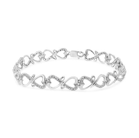 .925 Sterling Silver 1/3 Cttw Round-Cut Diamond Double Heart Infinity Link 7.25" Bracelet (H-I Color, I3 Clarity)-0